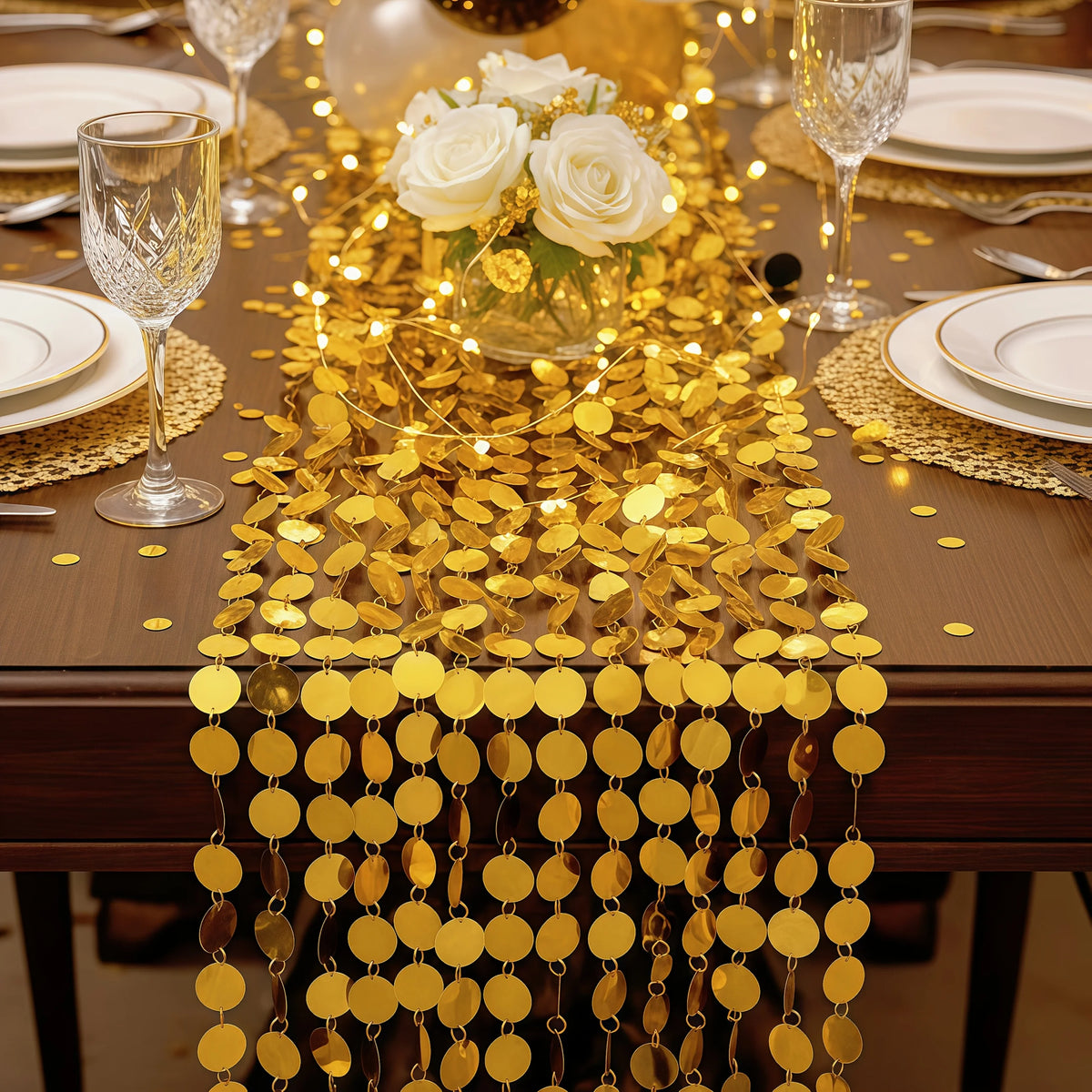 guirlande paillettes dorée circulaire festive 100cm 5pièces événements anniversaires fêtes