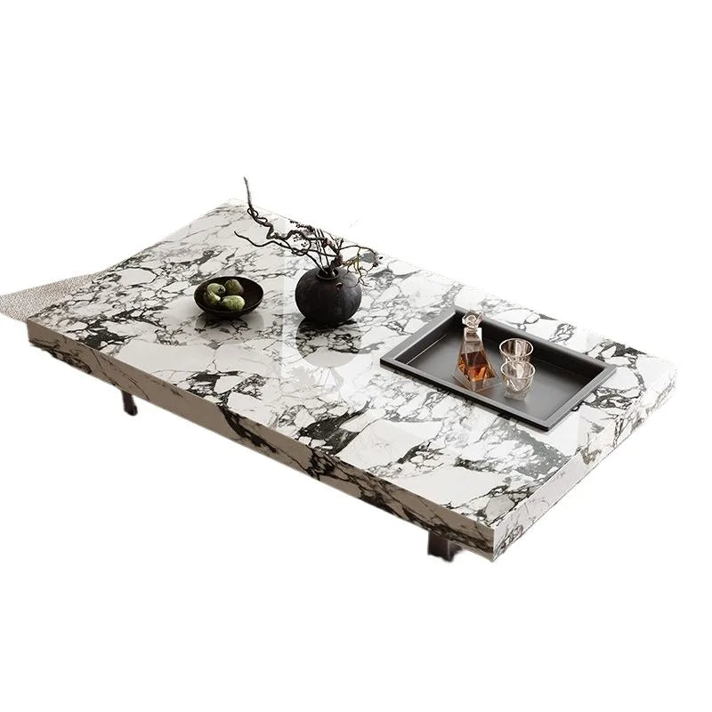 table basse moderne marbre blanc noir tiroir plateau amovible acier inoxydable minimaliste salon maison