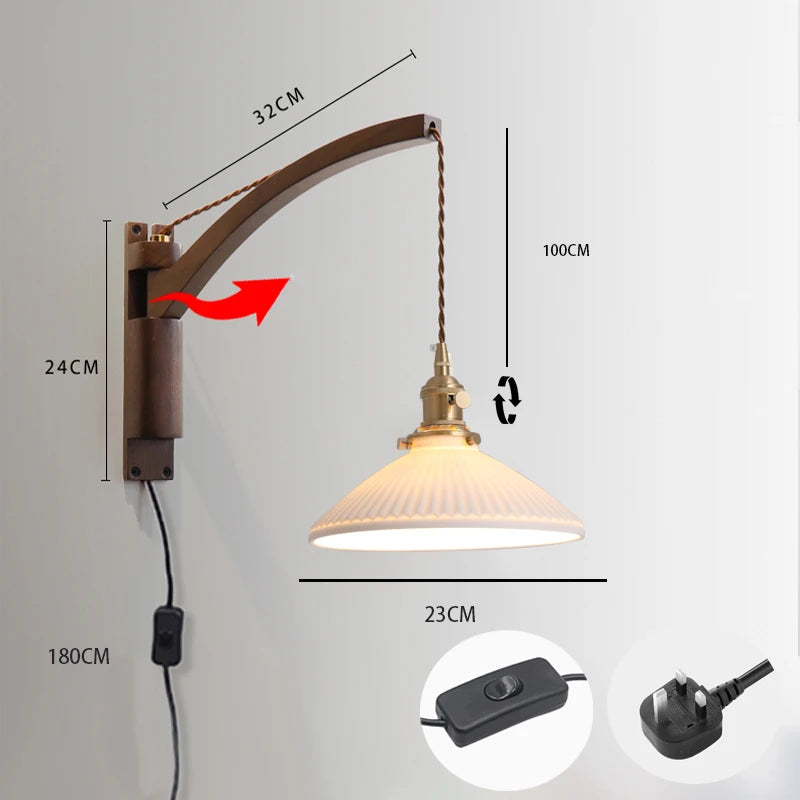 lampe murale moderne led blanc doré chambre entrée salle bain interrupteur mural câble électrique