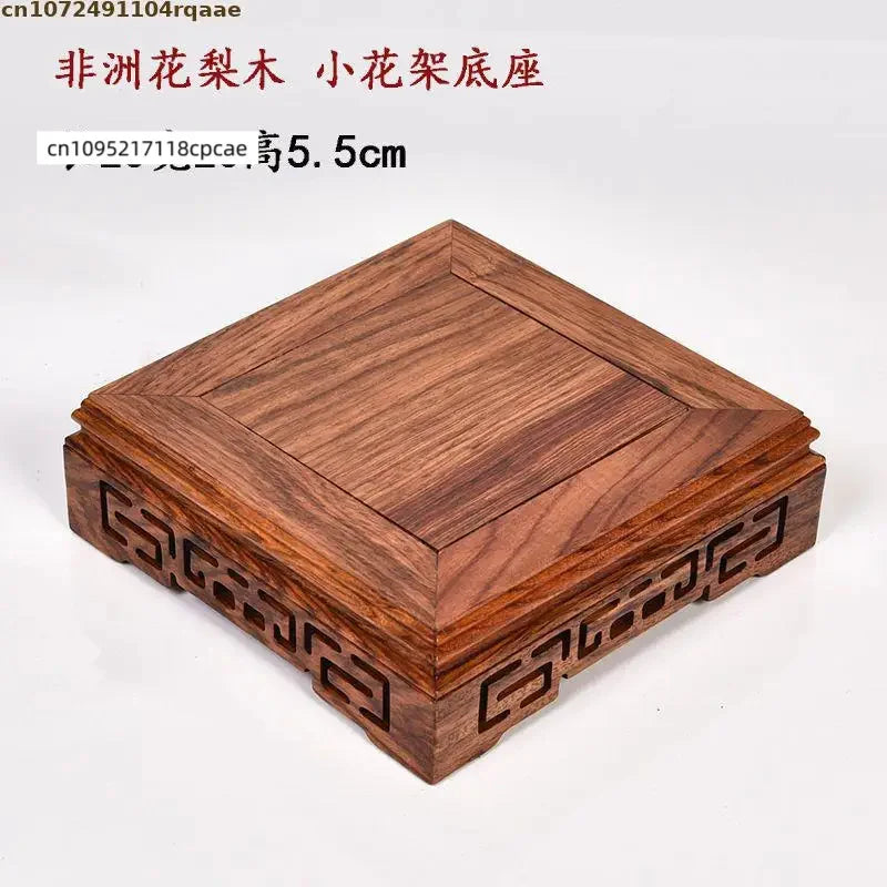 support bijoux bois marron motif géométrique gravé classique sculpté base creuse vase bonsaï théière