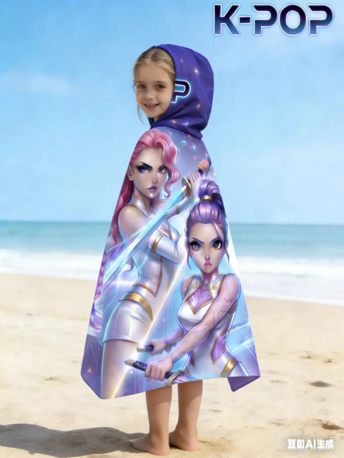 serviette plage violet blanc rose doré personnages épées séchage rapide absorption polyester moderne populaire