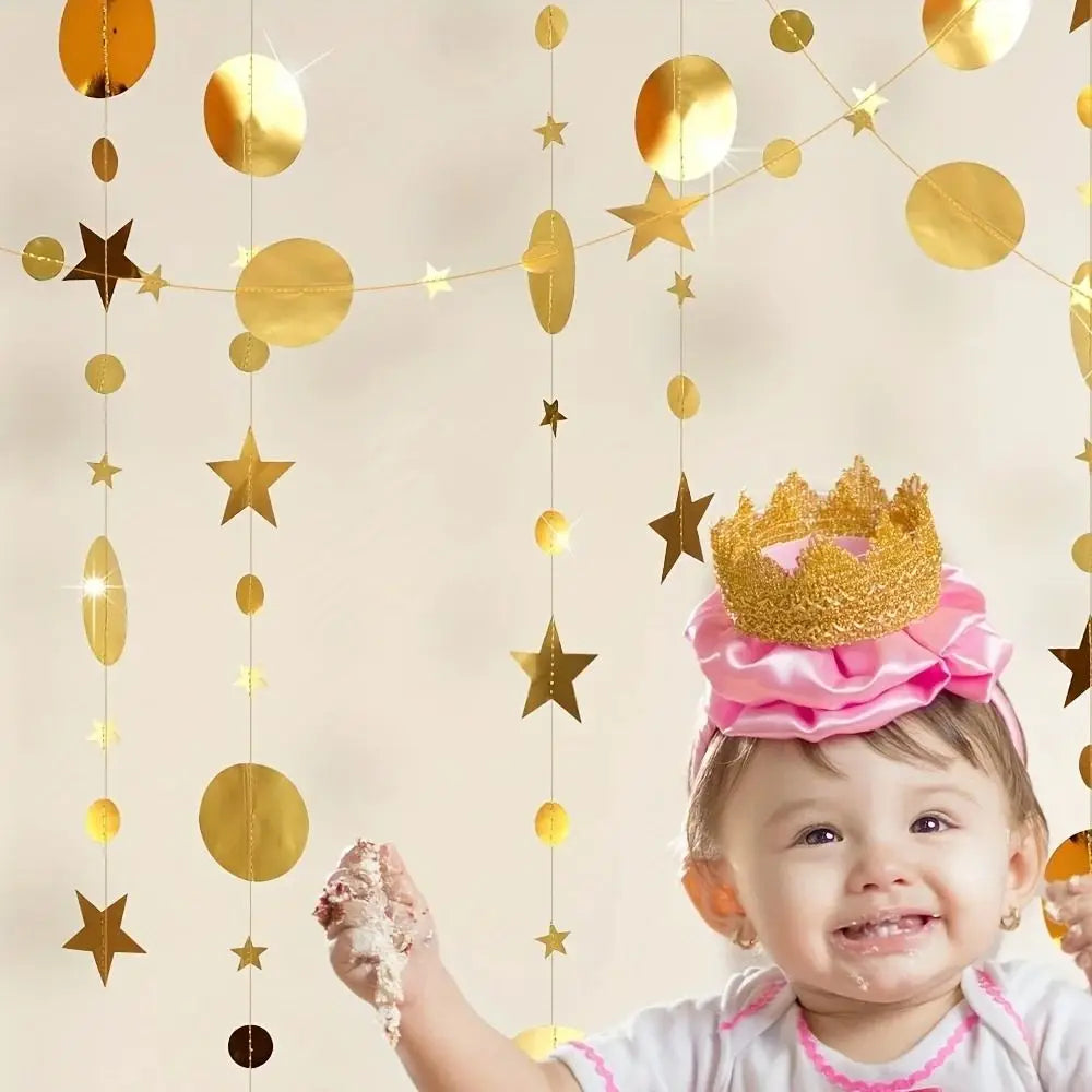 Guirlande décorative festivale or argent étoiles cercles brillantes party supplies