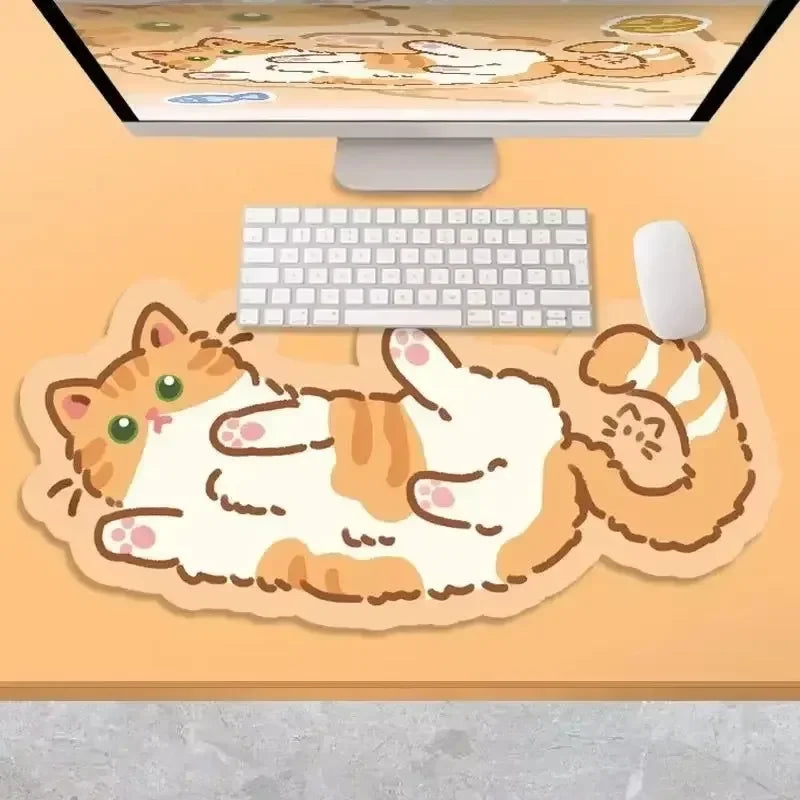 tapis souris chaton dessin animé orange blanc gris rose bleu motifs floraux poissons non