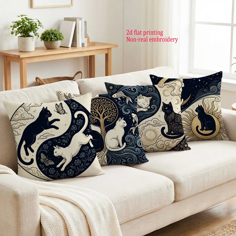 housses coussin imprimées boho chats papillons fleurs moderne 45x45cm respectueux environnement non toxique polyester