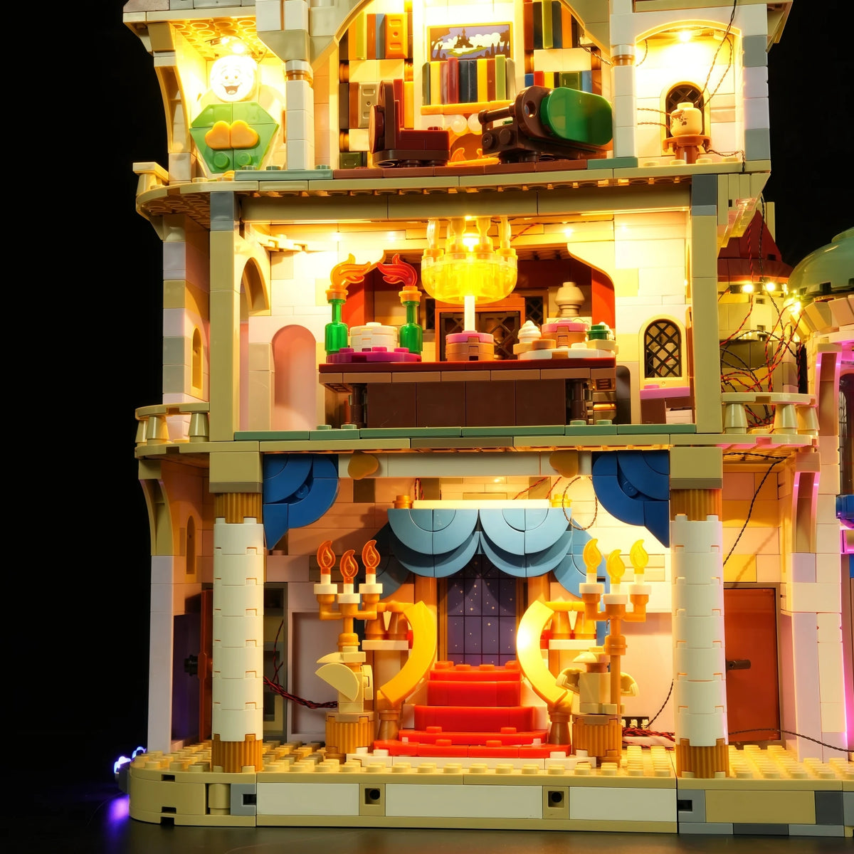château construction lego disney lumiere led details architecturaux portes fenetres statues