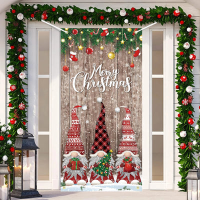Décoration de porte de Noël en polyester avec flocons de neige scintillants
