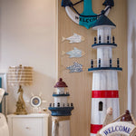 décoration murale poisson bois bleu clair rayures décor nautique maison plage salle bain