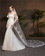 voile mariée classique blanc broderie florale bord dentelle translucide femme adulte
