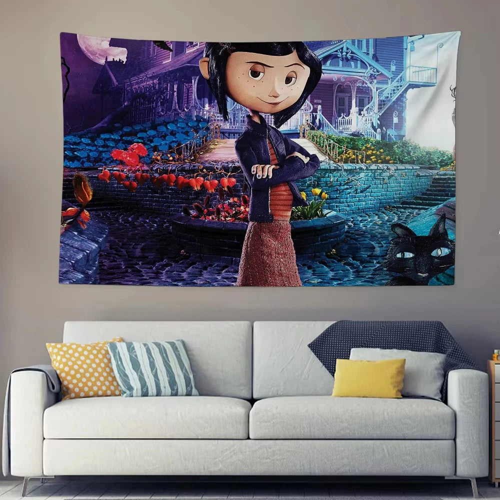 tapisserie murale décoration chambre fille tunnel coloré illustration art contemporain tissu polyester lavable