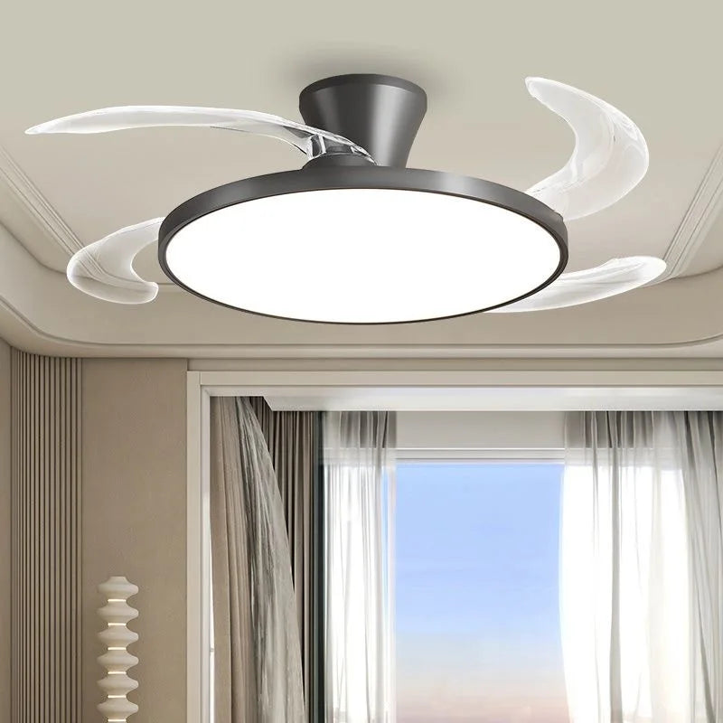 ventilateur led moderne noir blanc ailes lune lumiere télécommande contemporain