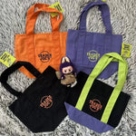 sac main réutilisable toile orange violet noir vert moderne poignées détachables étiquette logo sac