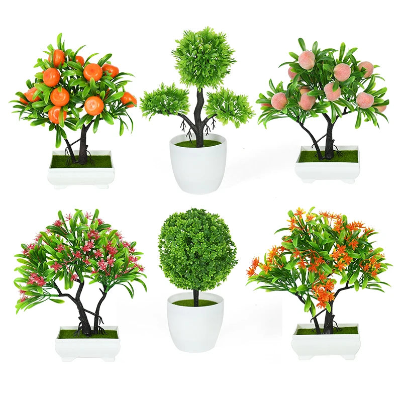 ornements décoration table bonsaï artificiel arbuste feuilles fruits colorés pot blancintérieur decorationfestivalmariage