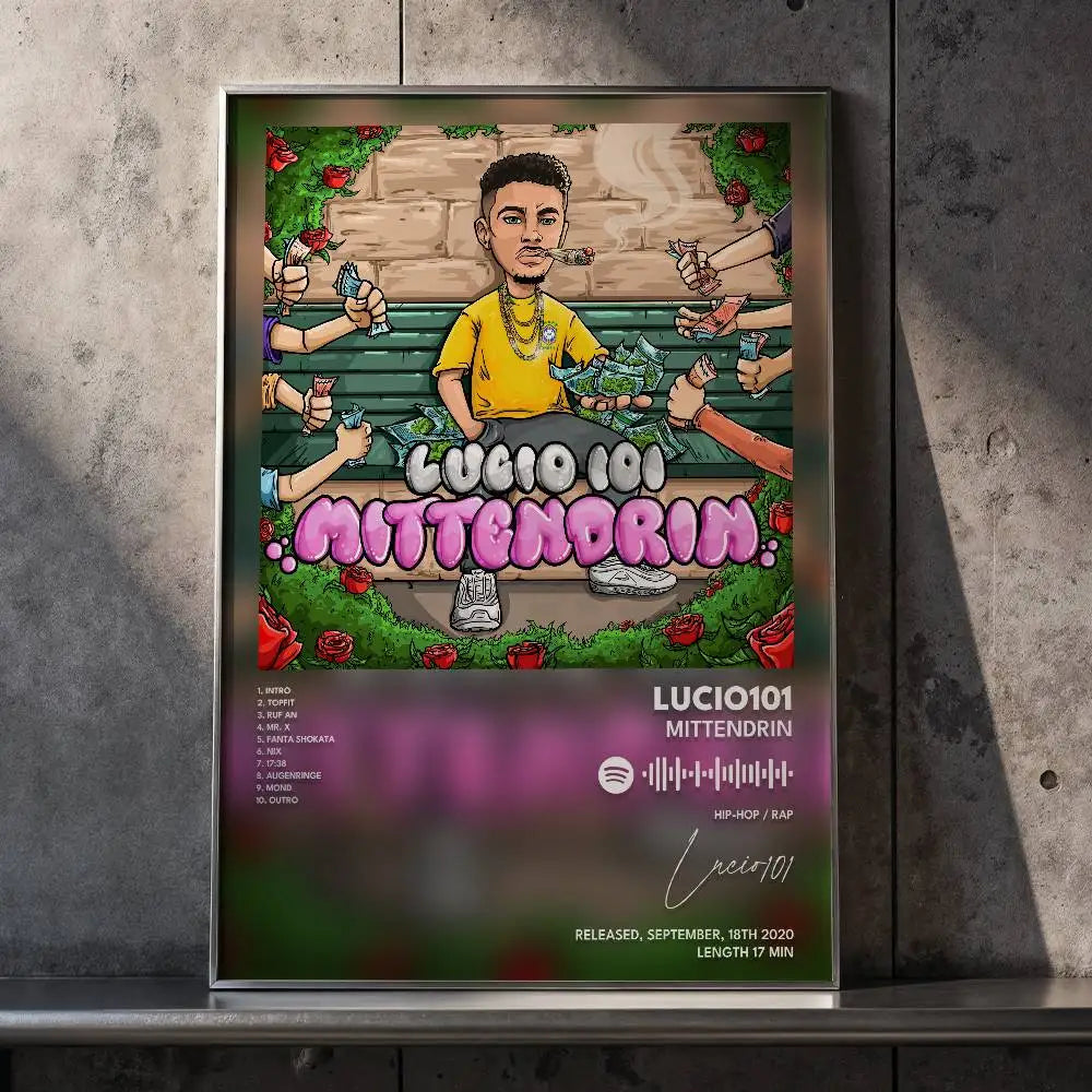 affiche autoadhésive papier moderne personnages mains objets textes stylisés couleurs vives verte rose jaune