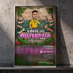 affiche autoadhésive papier moderne personnages mains objets textes stylisés couleurs vives verte rose jaune
