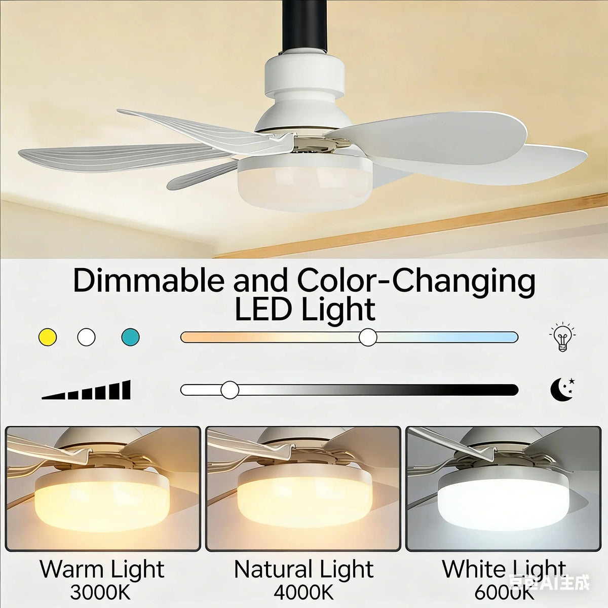 ventilateur lumière led 30w 40w blanc moderne télécommande éclairage salon