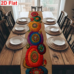 champagne bohème chemin table lin motifs circulaires multicolore festif ethnique