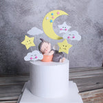 décoration gâteau anniversaire étoiles nuages lune sourire nuit bleu jaune rose