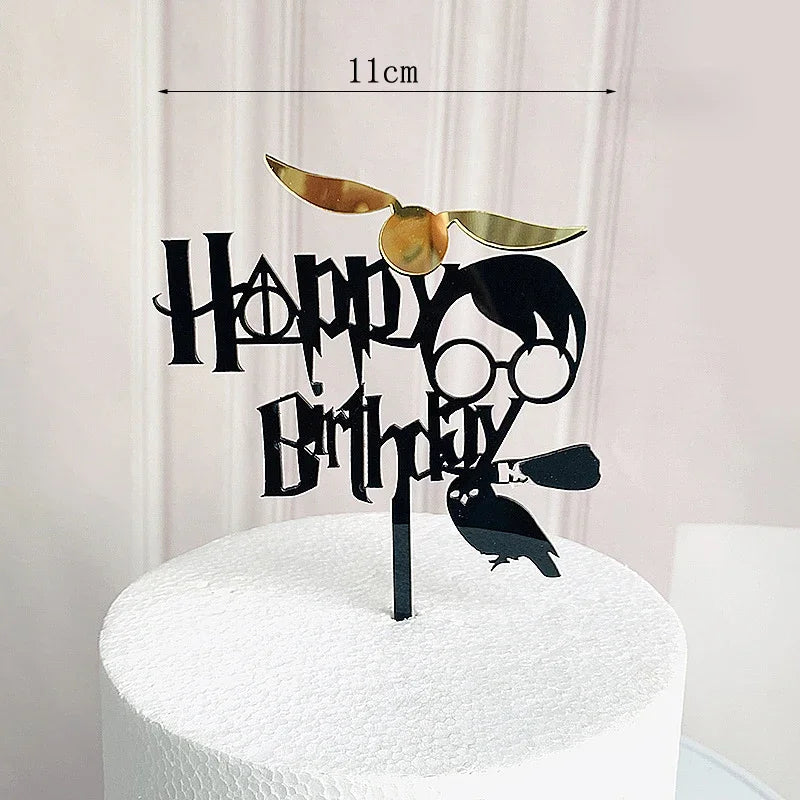 décoration anniversaire enfant figurines stylysées happy birthday transparentes chapeaux lunettes cartoony