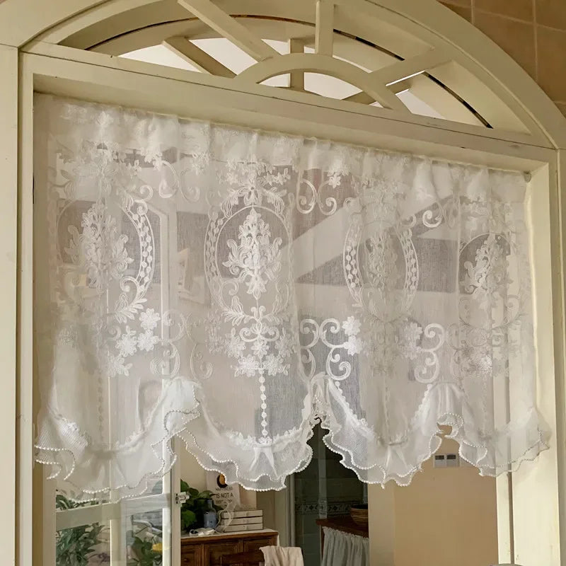 rideau blanc brodé fleurs dentelle romantique fenêtre classique 100 polyester translucent farmhouse bedroom kitchen