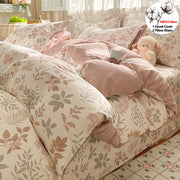 housse couette coton floral motifs feuillages taies oreiller ensemble lit chambre