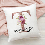 taie d'oreiller motif floral rose lettres initiales respectueux environnement moderne blanc