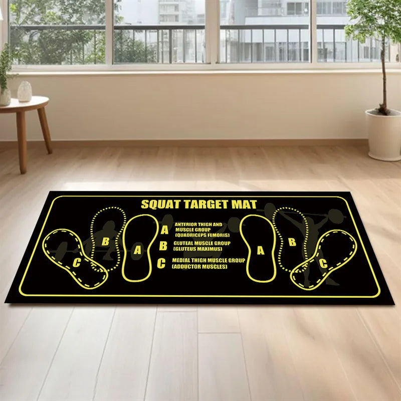 tapis squat noir blanc rose motifs chaussures pratique sportif yoga pilates exercices jambes hanches