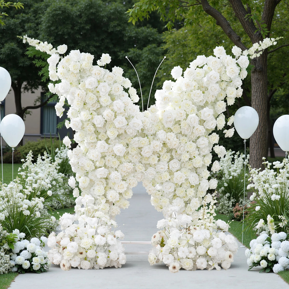 Décoration murale arche fleurs variées romantique violet rose blanc bleuclair vert extérieure