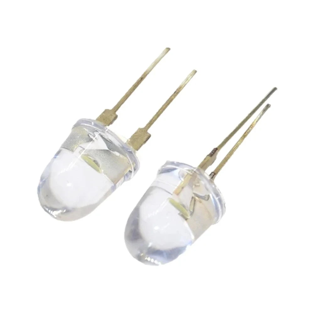 diodes led ultra lumineuses 10mm blanc transparent 150ma 0.75w rondées