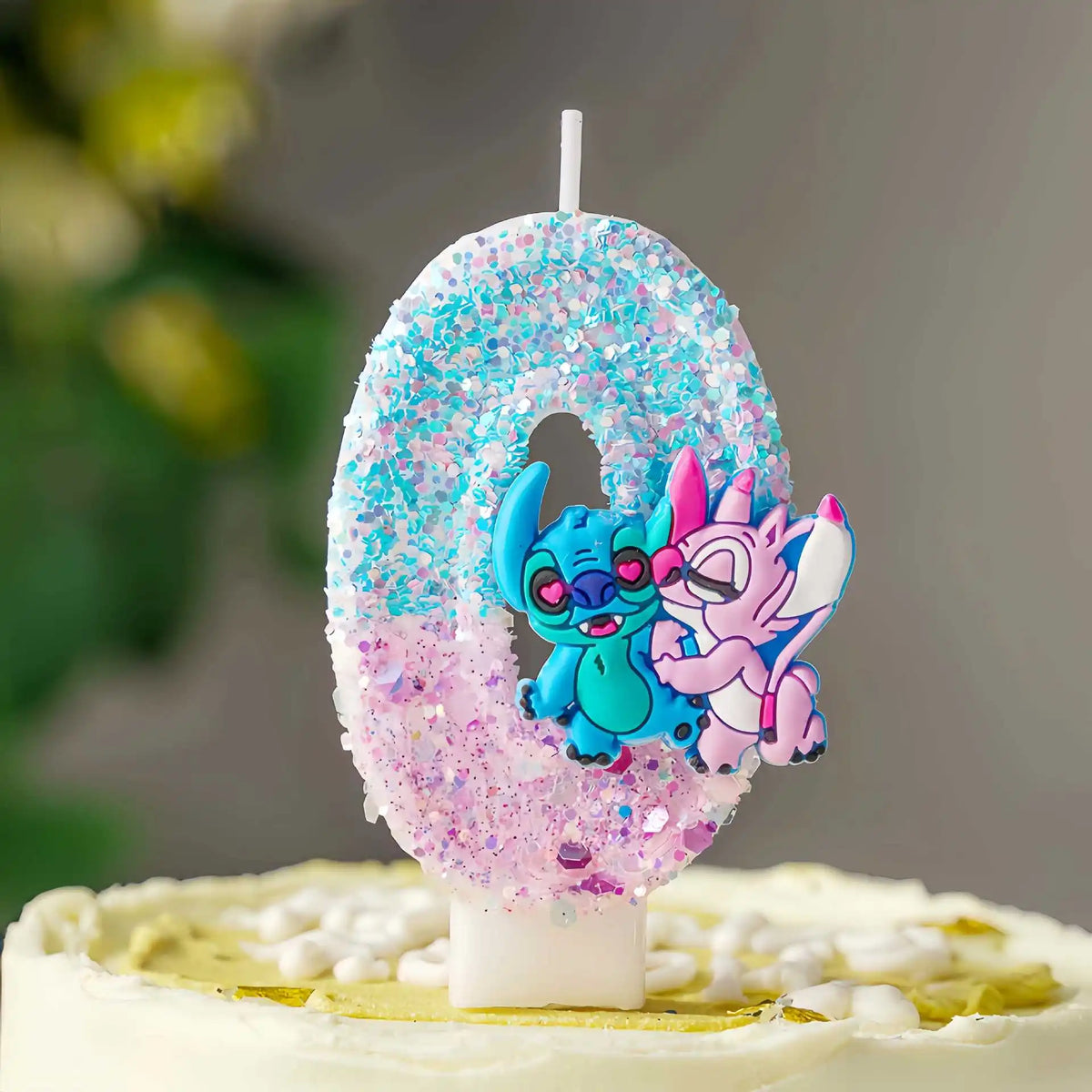 bougies numériques bicolores paillettes personnages animés bleu rose blanc decoration anniversaire enfants