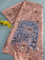 tissu polyester floral pailleté orange doré bleu vert translucide brodé party wedding prom dress