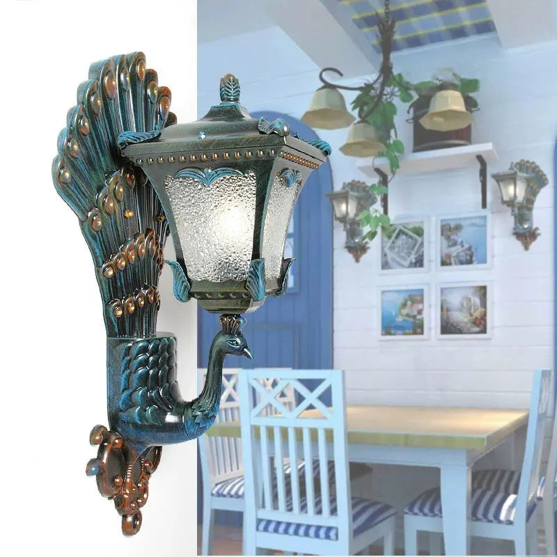 lampe murale paon baroque bleu doré motif brillant éclairage maison applique murale ip65 aluminium