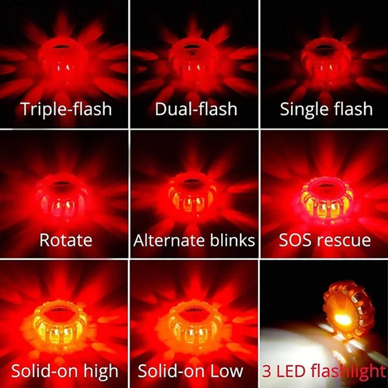 lampe sécurité orange led clignotante magnétique adhésif urgence voiture portable