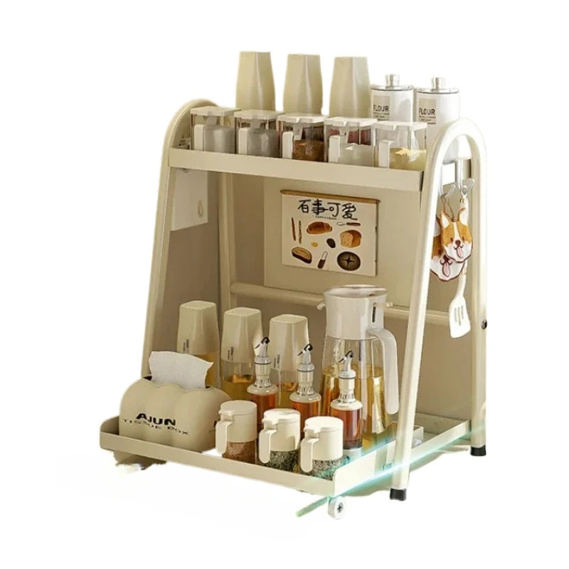 chariot rangement moderne tiroir roulettes porte serviettes porte verres porte bouteilles porte cuillères beige