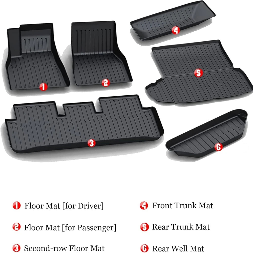 tapis sol coffre tesla model 2021 2024 noir rayures horizontales intégré étanche