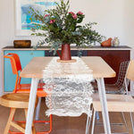 nappe dentelle blanche motif floral table decoration mariage festives romantique coton polyester