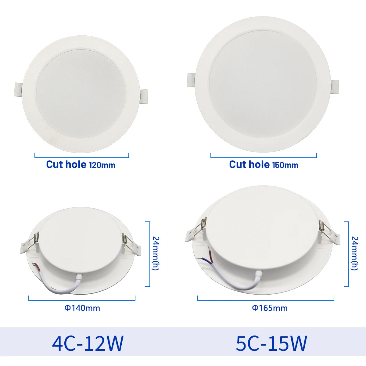 downlight led encastrable 12w 15w blanc moderne minimaliste clips fixation 120mm 150mm