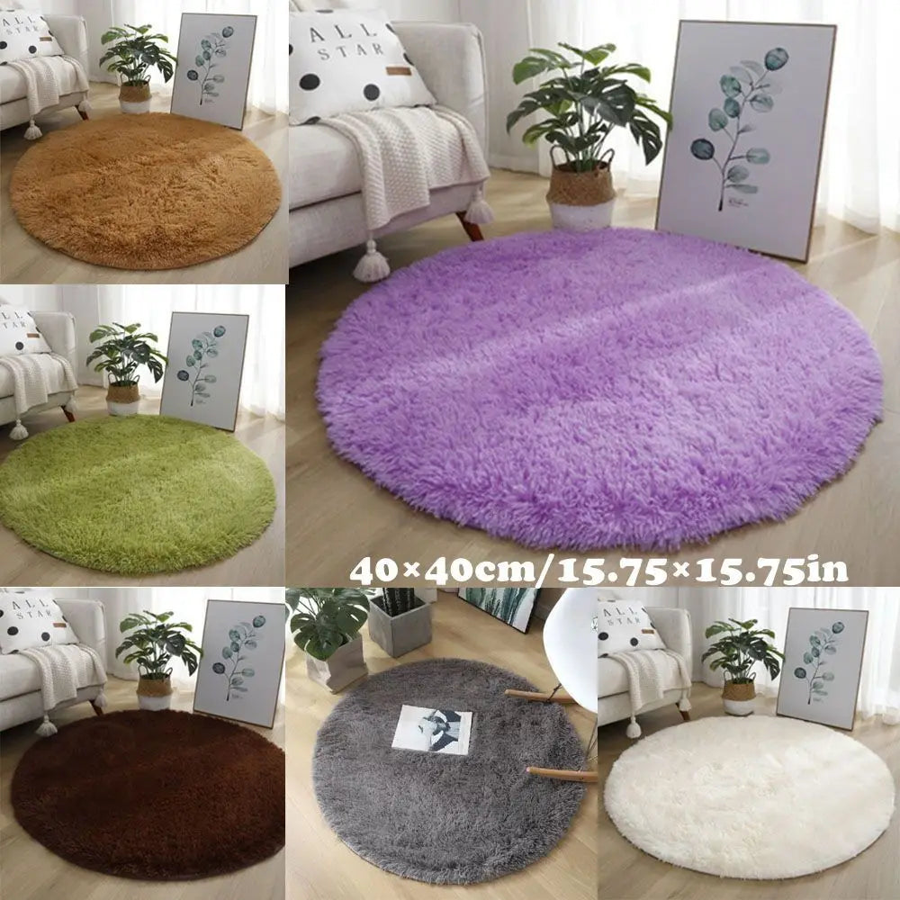 tapis rond doux fourré couleur unie moderne rose marron vert violet beige