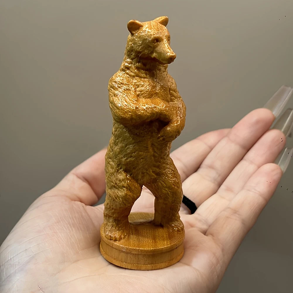 statue ours bois sculpté animal compagnie brun clair texture rugueuse animalier 10cm haute folklorique