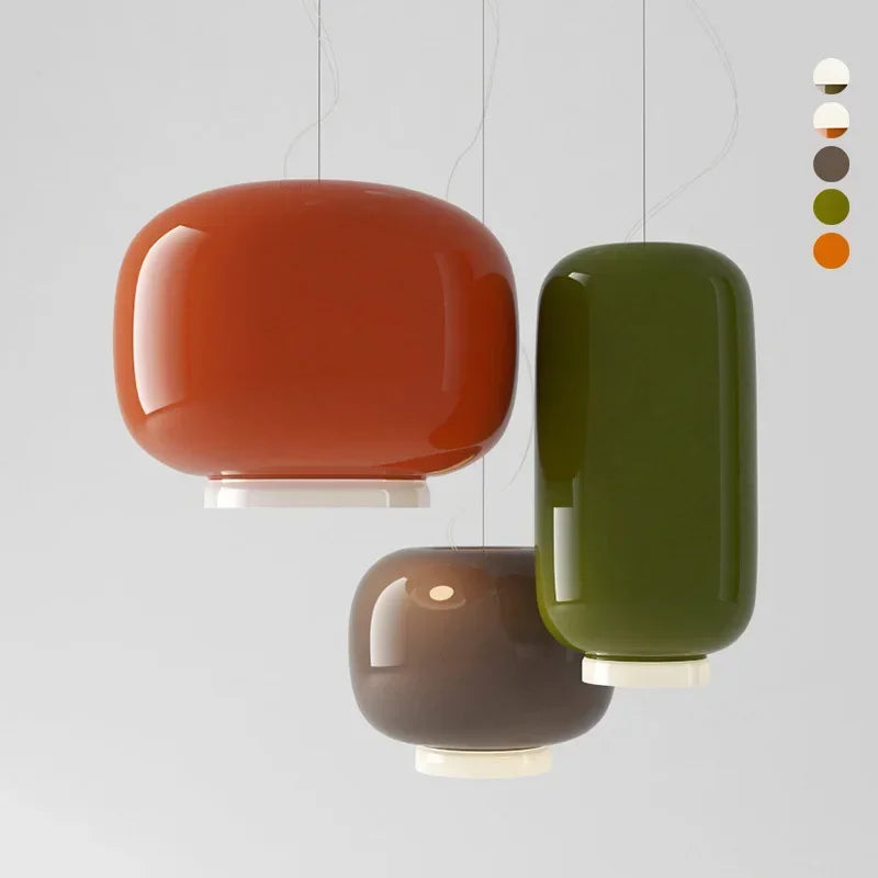 luminaire suspension verre couleur orange moderne chambre salon éclairage nordique transparent fixe câble suspendu