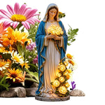 statue vierge marie roses lumineuses led jardin fleuries exterieur decoratif