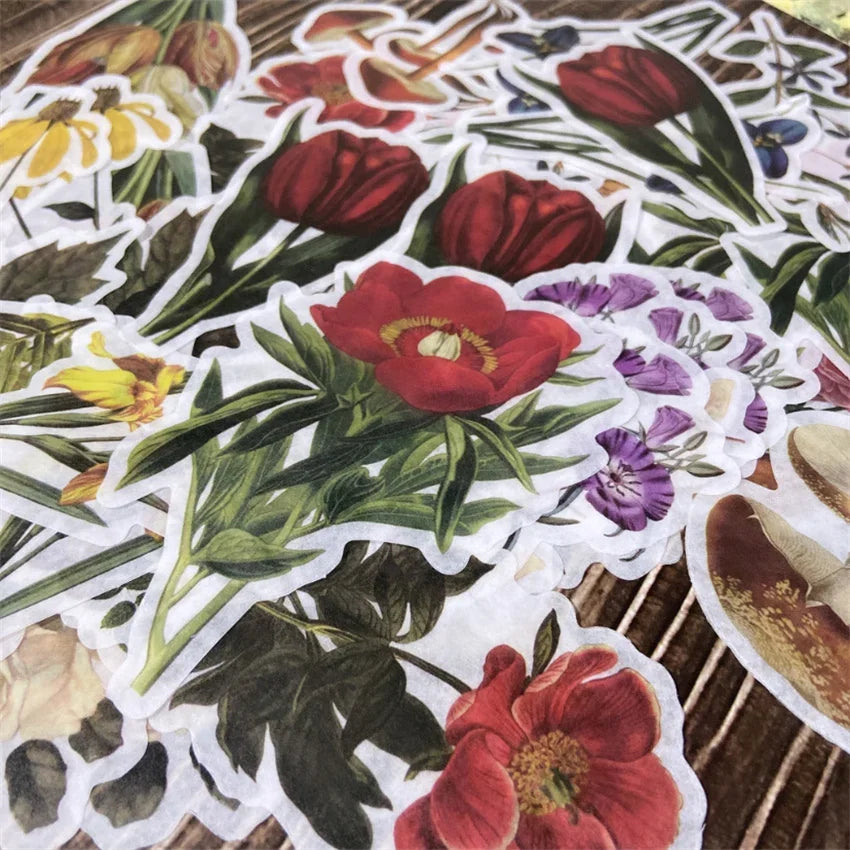 autocollants stickers végétaux fleurs feuilles oiseaux horloges mandalas papillons vintage romantique adhésifs