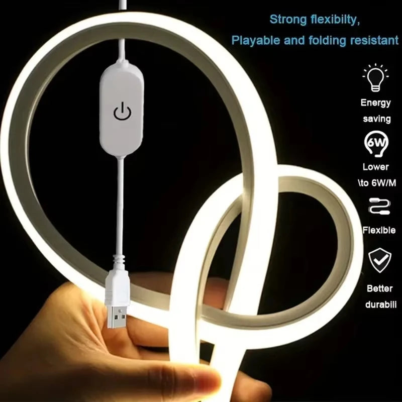 ruban led néon blanc flexible moderne adhésif prise usb bouton tactile étanche 1m 5m