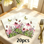 serviettes papier multicolores fleurs papillons illustration mariage anniversaire décoration table thé