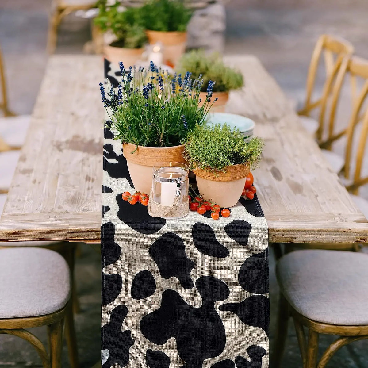table chemin table blanc noir imprimé taches fond moderne cuisine décoration événement cow boy