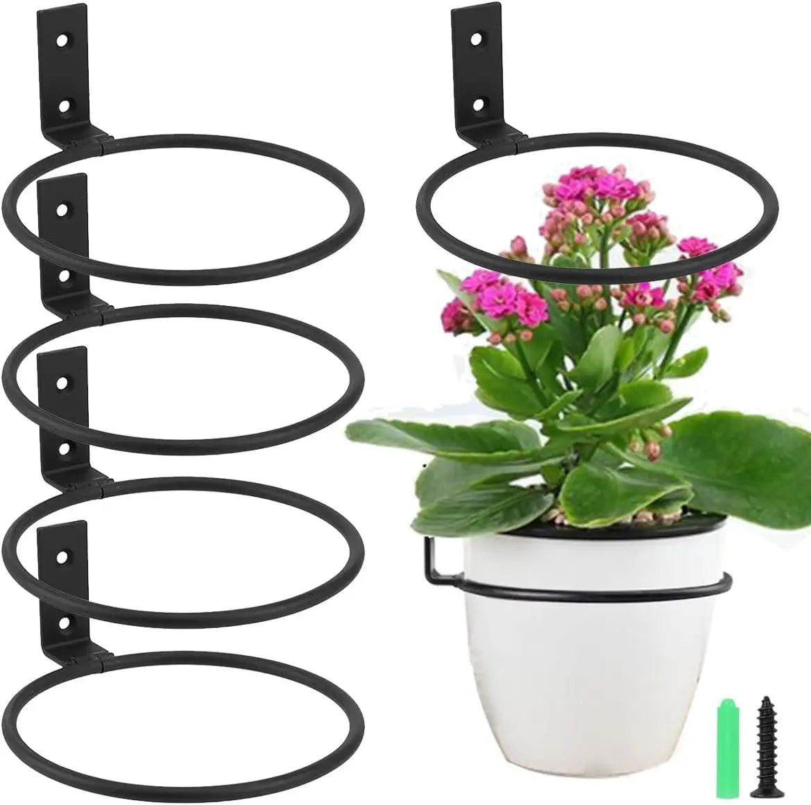 support mural pots fleurs noir rond lisse moderne vis noires expansion tubesextérieurintérieur