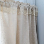 rideau lin beiges fleurs blanches bordure dentelle cuisine classique vintage 140x50cm