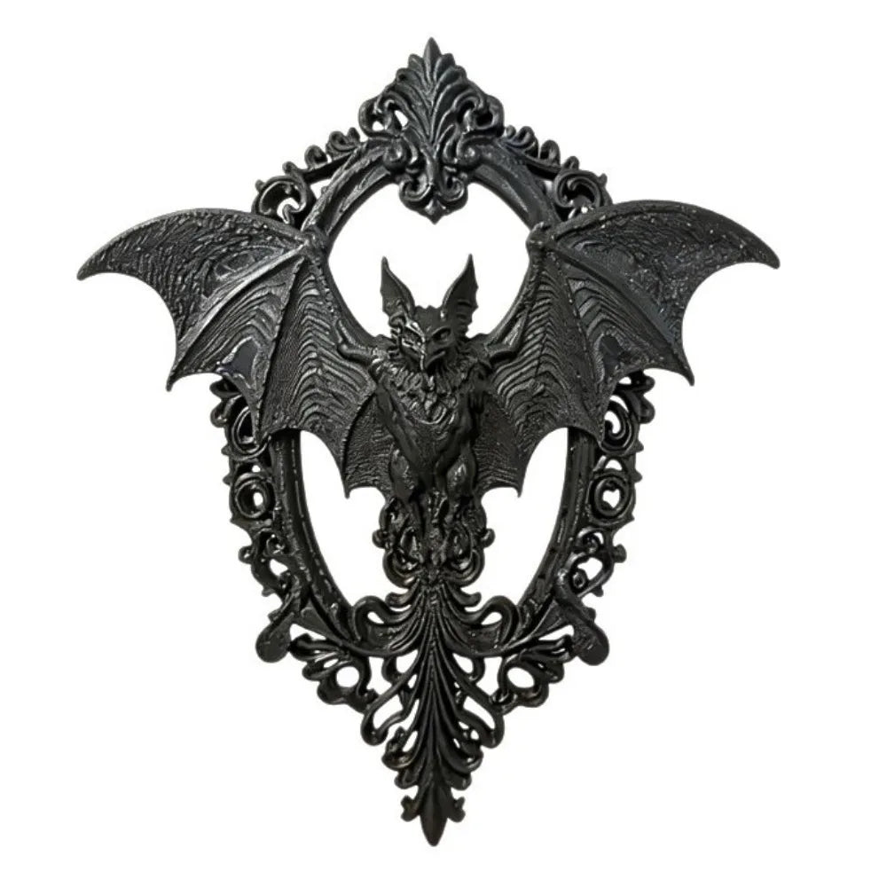 plaque murale gothique chauve souris relief floral noir decor chambre sombre