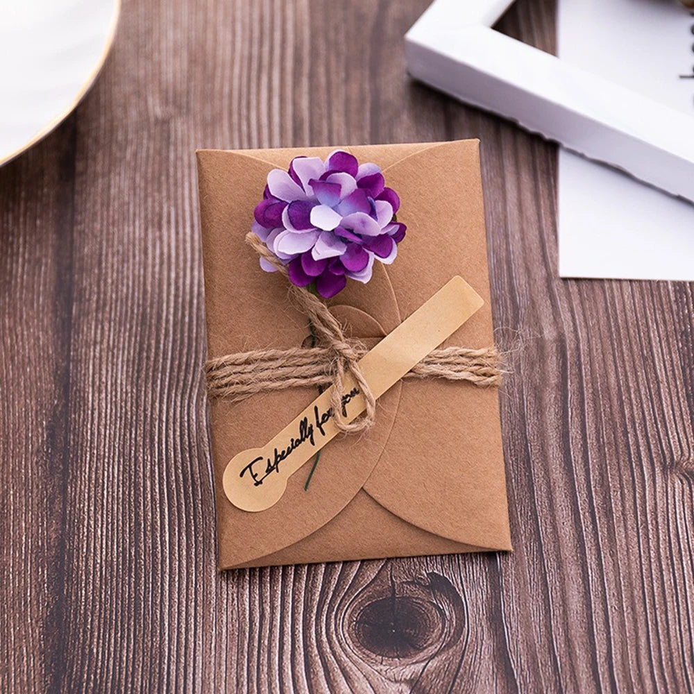 cartes voeux vintage enveloppes fleurs artificielles ruban jute anniversaire mariage noel retraite
