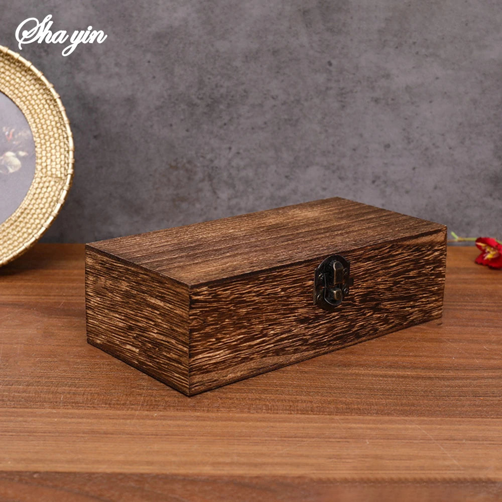 boîte bijoux bois naturel vintage boîte rangement rectangle brun foncé cadenas rustic beigeclair