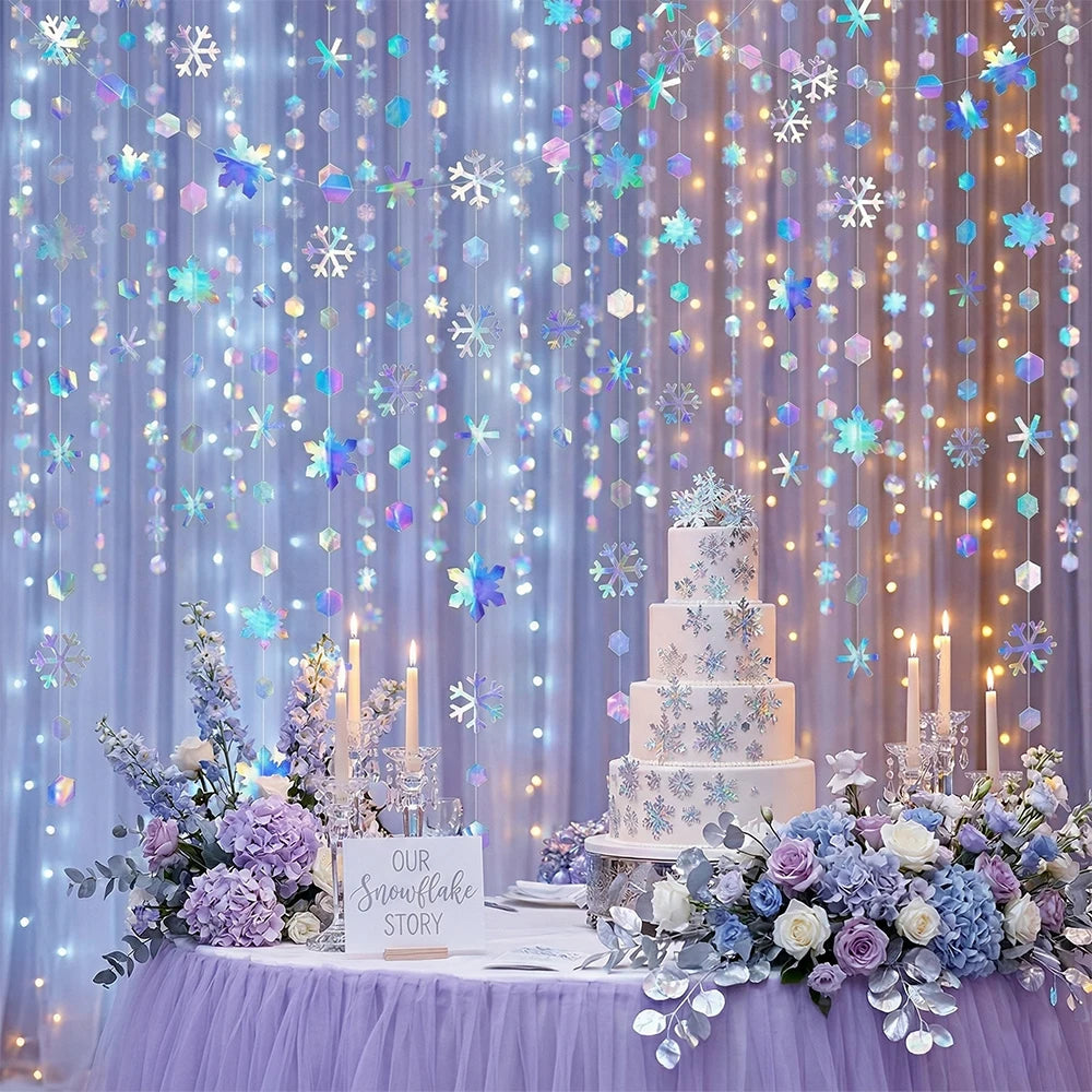 guirlande flocons neige holographique bleu argenté mariage anniversaire noël festive
